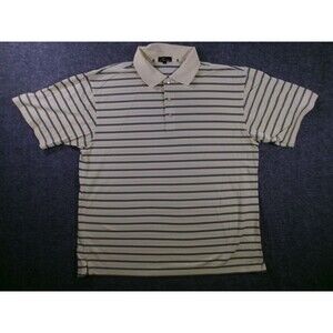 Nick Price Polo Shirt Mens L Striped Yellow Navy Egyptian Cotton Classic Preppy